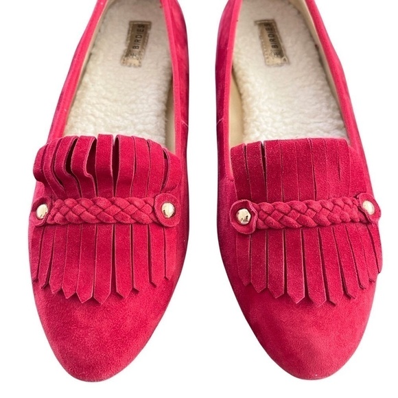 Birdies Sherpa Lined Suede Flat Loafers Size 6.5 Red Cardinal Holiday Comfy - Picture 5 of 10